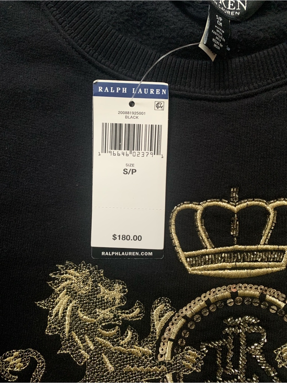 Ralph Lauren Black Crewneck Sweater with Gold Crest Embroidery - Picture 4 of 5